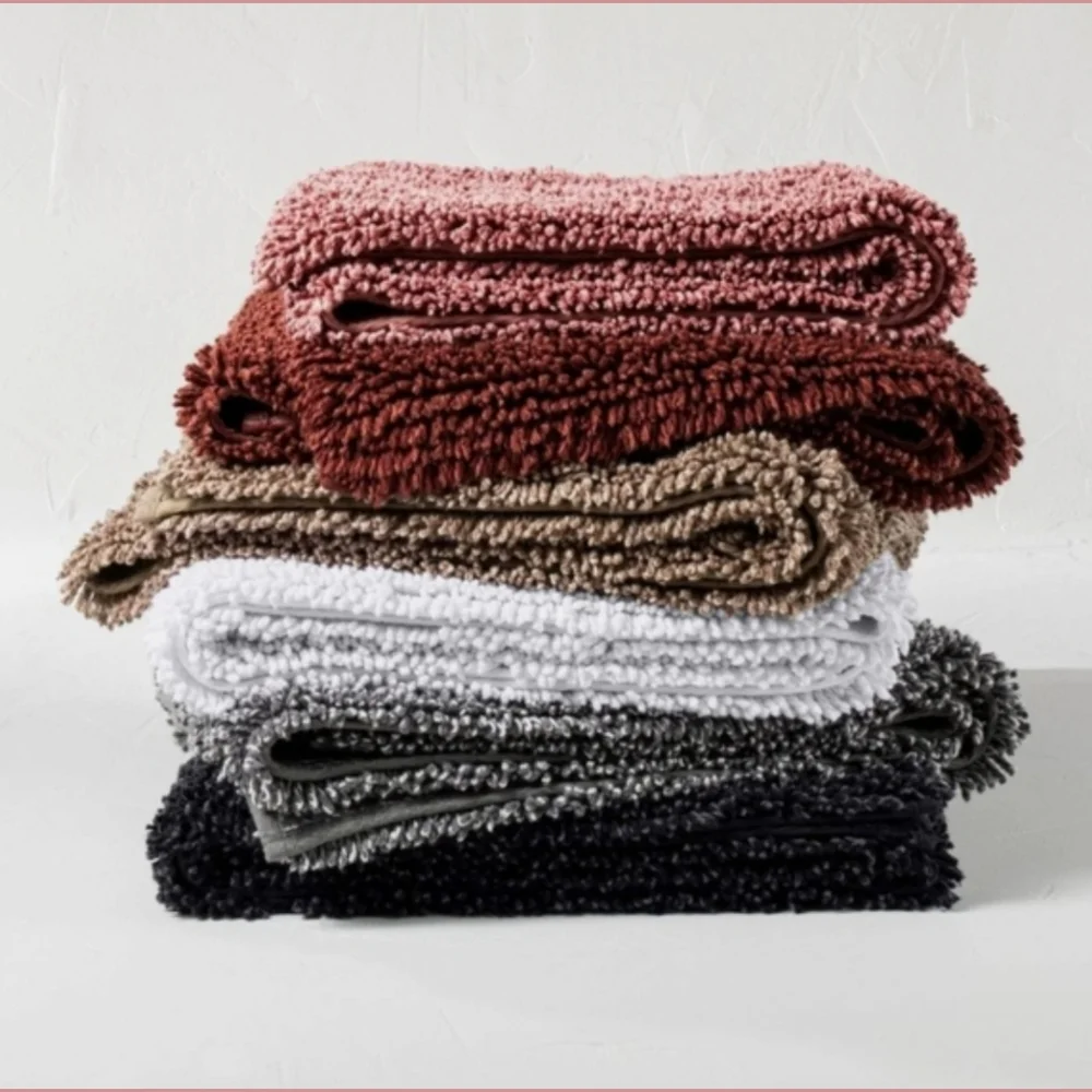 Casaluna NWT Melange Luxe Cotton Contrast Two-Toned Looped Bath Rug In Rose